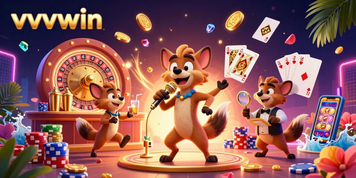 Experience excitement at vvvwin with hyenas performing in a lively comedy casino scene filled with winnings.