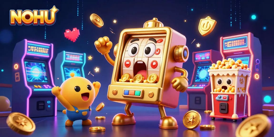 Experience an exciting jackpot at NOHU with a golden slot machine pouring coins!