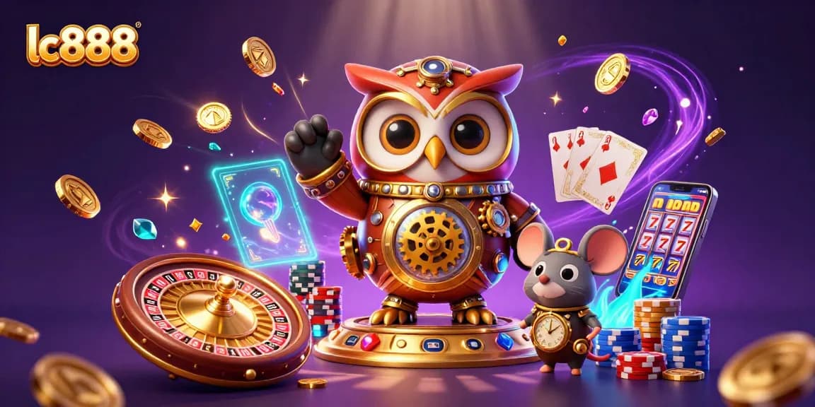 Experience thrilling gameplay with lc888 in a vibrant steampunk casino illustration.