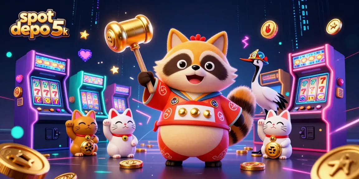 Win big with slot depo 5k through vibrant casino-themed 3D illustration featuring luck and gaming excitement.