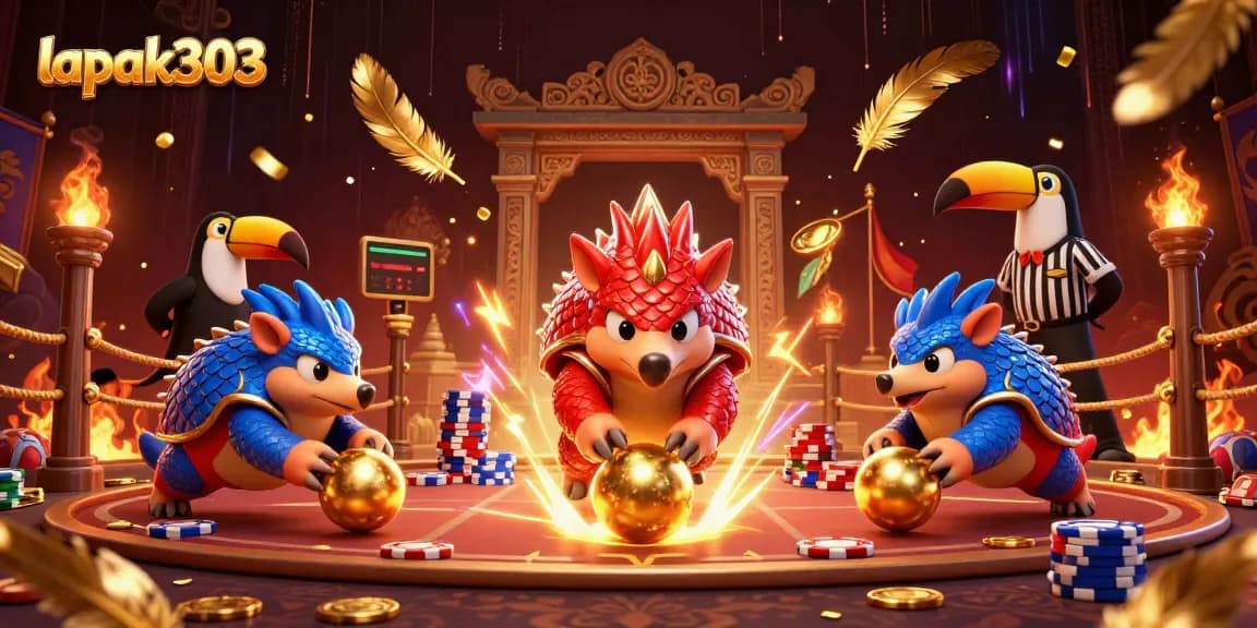 Permainan lapak303 dengan pangolin dan tumpukan chip poker dalam aksi seru.