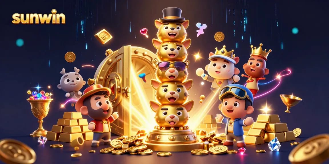 Experience winning strategies at Sunwin with vibrant casino-themed 3D digital art depicting fun and excitement.