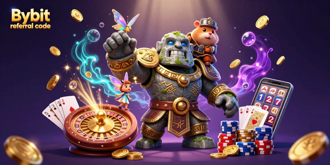 Experience the excitement of Bybit referral code rewards with vibrant 3D casino illustrations!