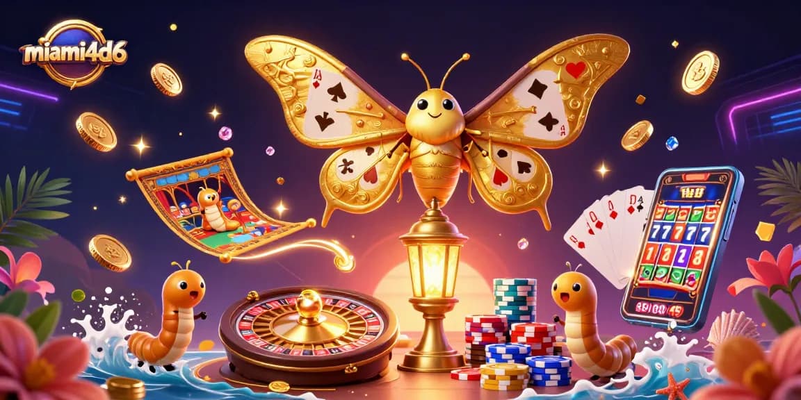 Experience exciting casino action with miami4d6 as lucky symbols and treasures come alive in a vibrant scene.