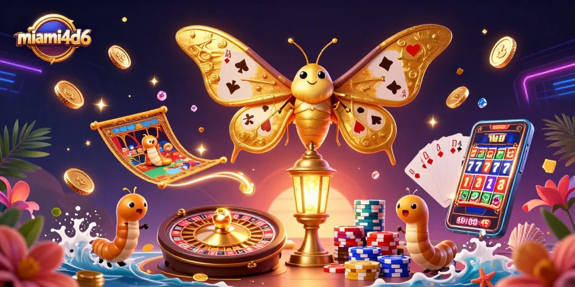Experience exciting casino action with miami4d6 as lucky symbols and treasures come alive in a vibrant scene.