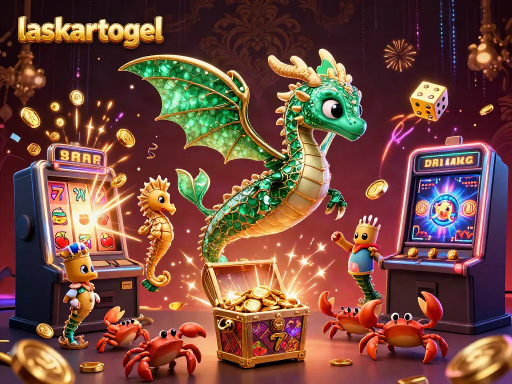 Engage with exciting games on laskartogel featuring vibrant slot machine jackpots and a unique sea dragon.