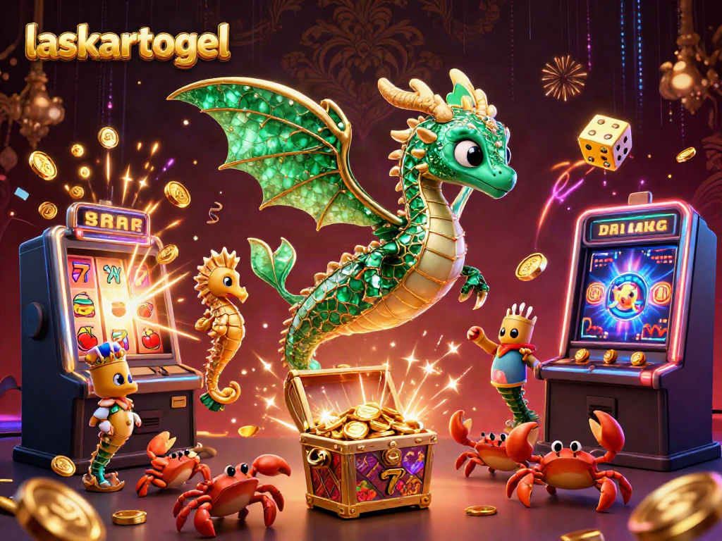Engage with exciting games on laskartogel featuring vibrant slot machine jackpots and a unique sea dragon.