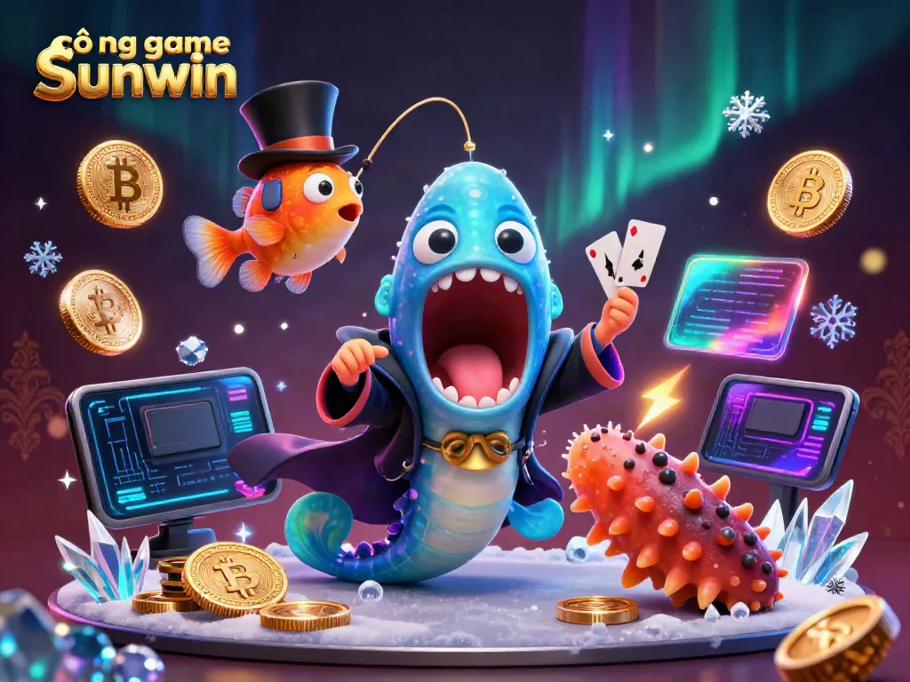 Experience the magic of cổng game sunwin with vibrant 3D ocean characters and crypto elements.