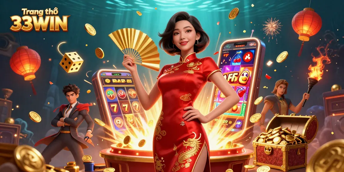 Experience winning at Trang chủ 33WIN with vibrant 3D casino elements and dynamic characters.