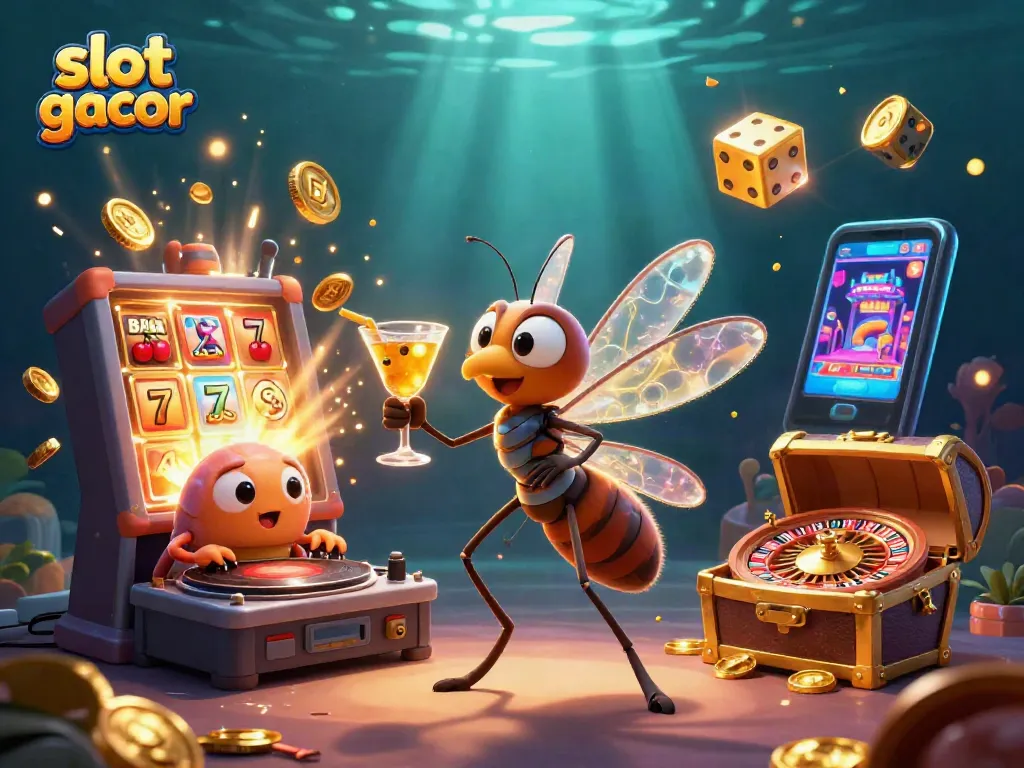 Experience the thrill of slot gacor with a vibrant 3D casino scene featuring dynamic characters and symbols.