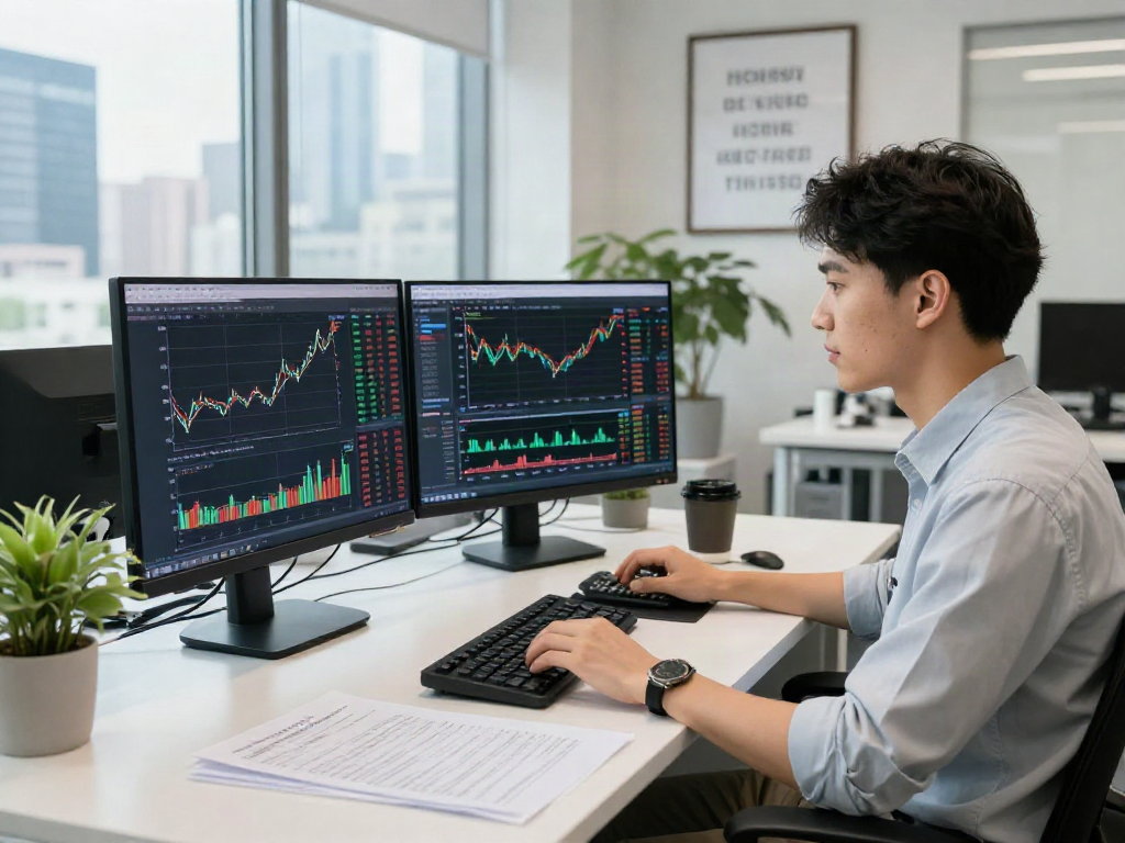 Analyzing depo 10k investment strategies with financial analyst in modern office