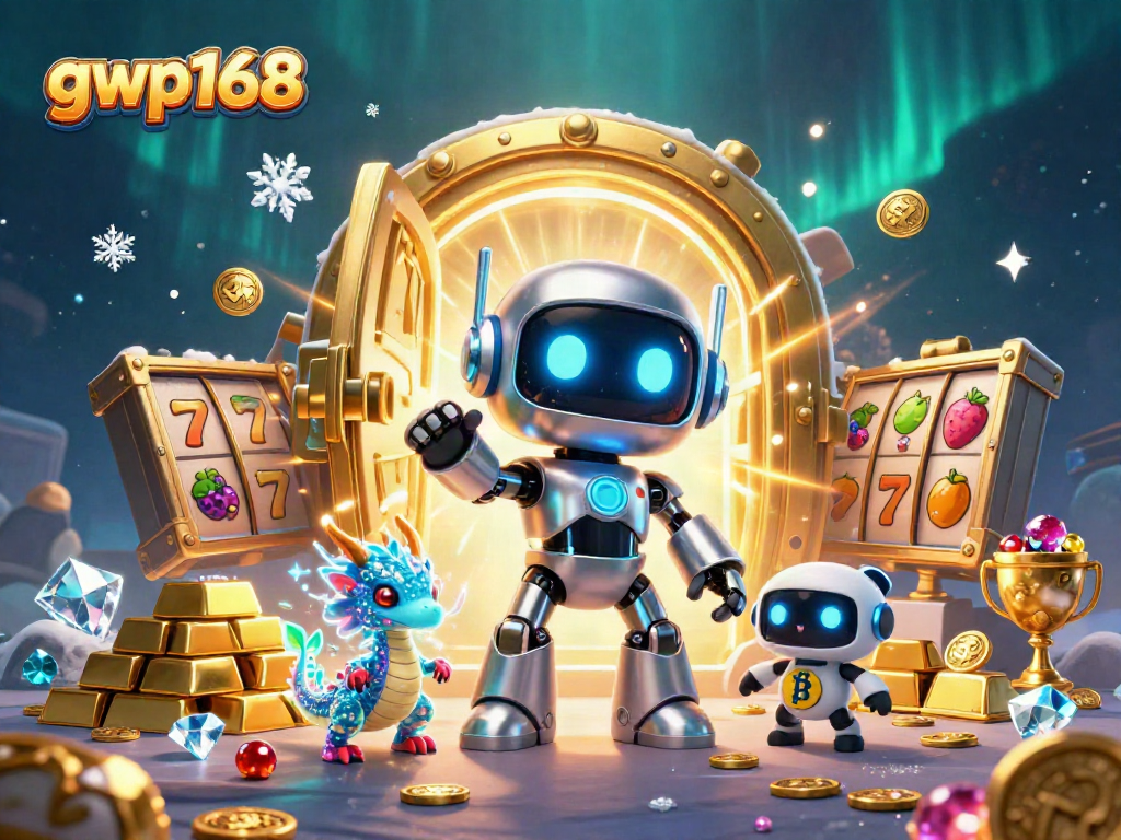 Menangkan permainan dengan gwp168, robot cyberpunk dan naga holografik di dunia slot emas yang kaya.