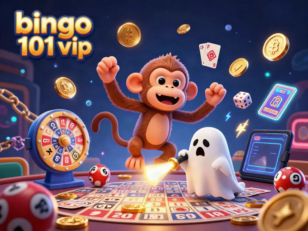 Bingo 101 VIP lively scene with fun bingo elements and animated characters in a casino.