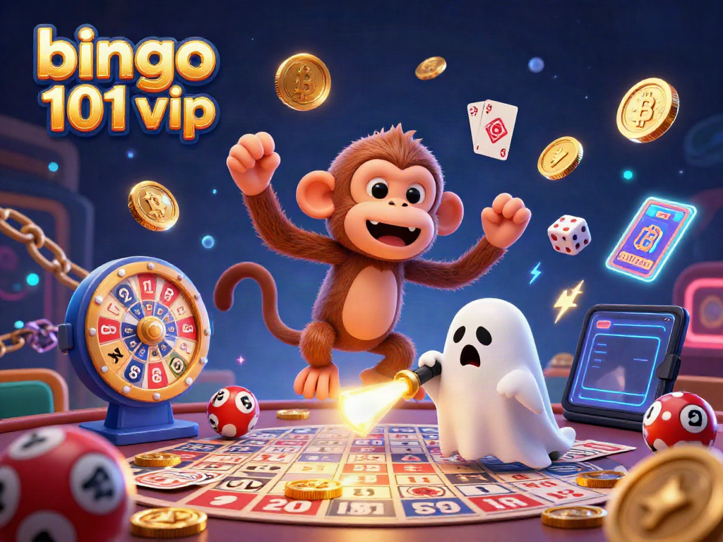 Bingo 101 VIP lively scene with fun bingo elements and animated characters in a casino.