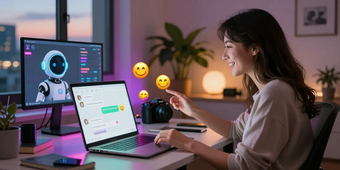 User engaging in a lively chat with an AI girlfriend on a laptop, showcasing innovative AI gf technology in a tech-savvy workspace.