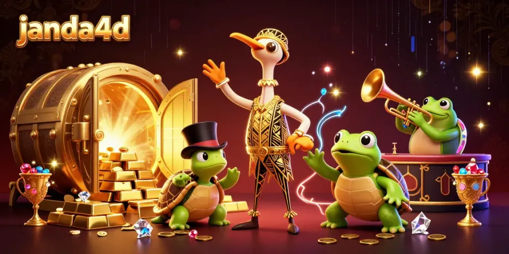 janda4d hadir dalam ilustrasi 3D dengan karakter kasino dan elemen permainan yang menarik