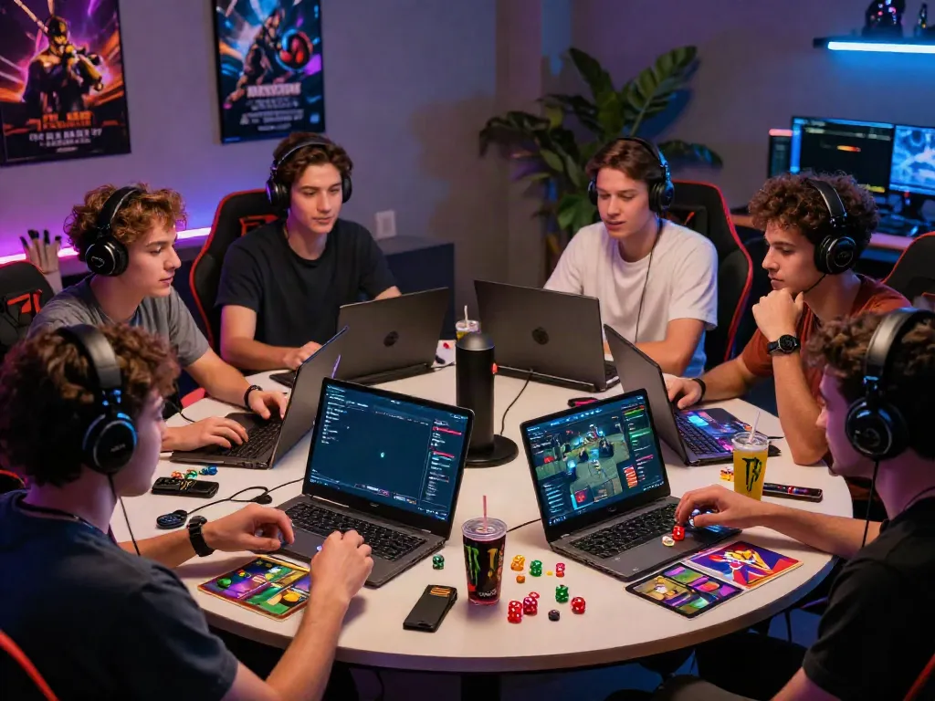Group of friends engaging with UNSURTOTO gaming setup showcasing vibrant gameplay.