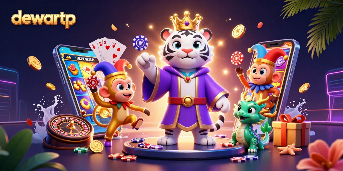 Permainan slot menarik di DEWARTP menampilkan harimau putih 3D dalam jubah ungu dan kerah emas yang bersinar.