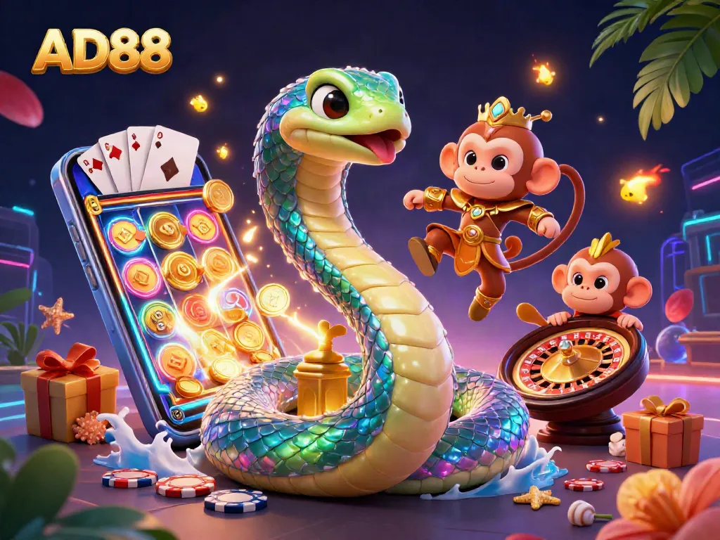 Engage with AD88's vibrant online gaming scene featuring colorful slot games and dynamic elements.