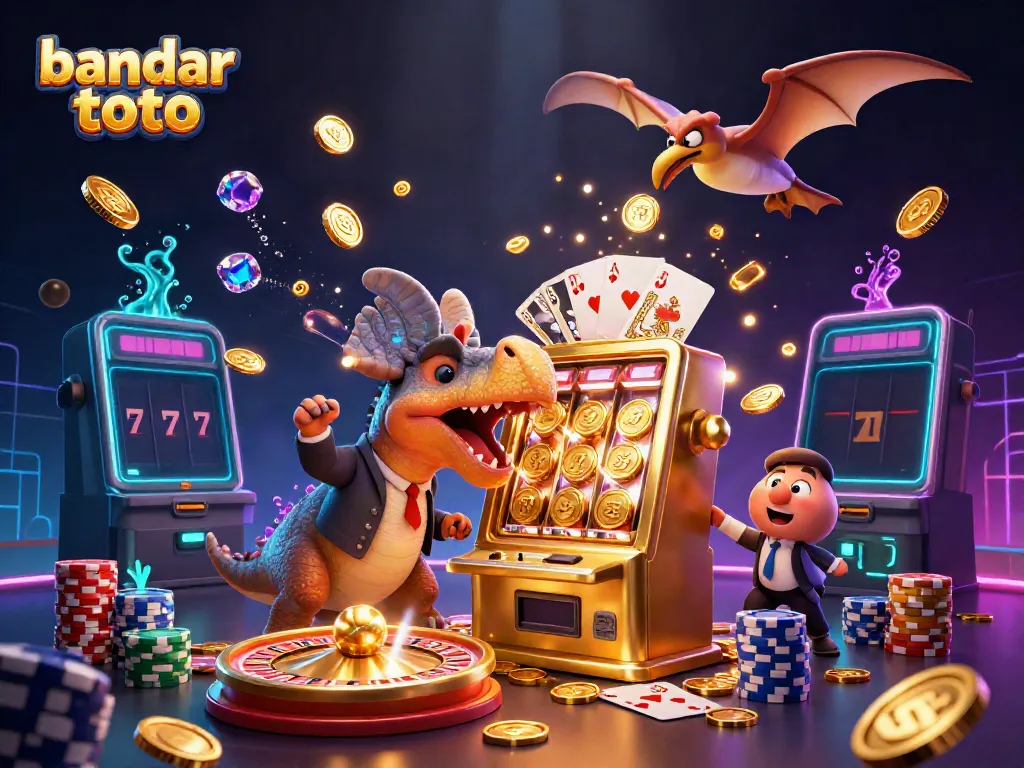 Permainan menarik di bandar toto dengan slot mesin yang mengeluarkan koin jackpot.