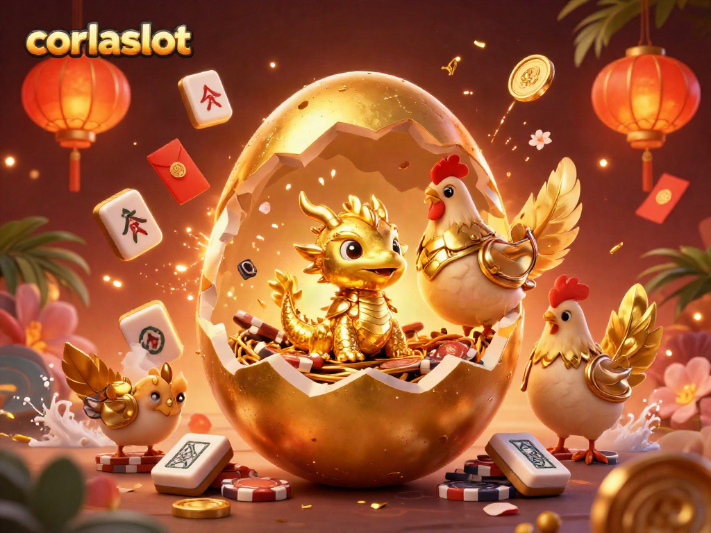 Experience the excitement of corlaslot with a vibrant scene of a golden dragon amidst poker chips and festive decorations.