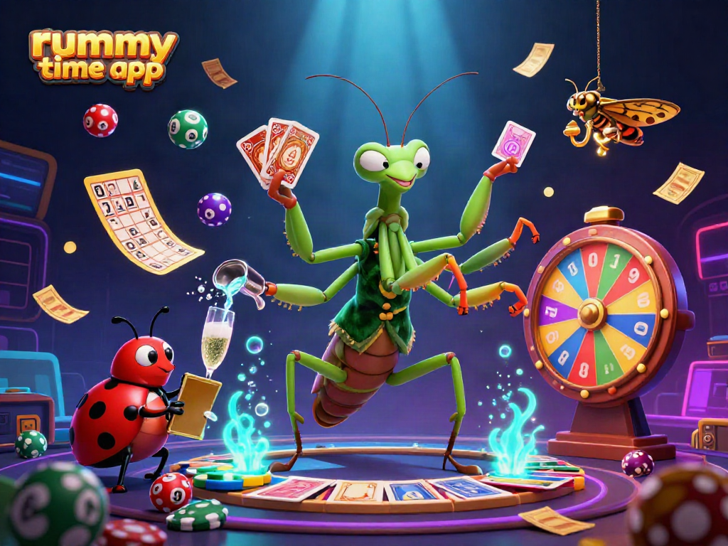 Experience the rummy time app in an engaging 3D environment full of vibrant casino elements.