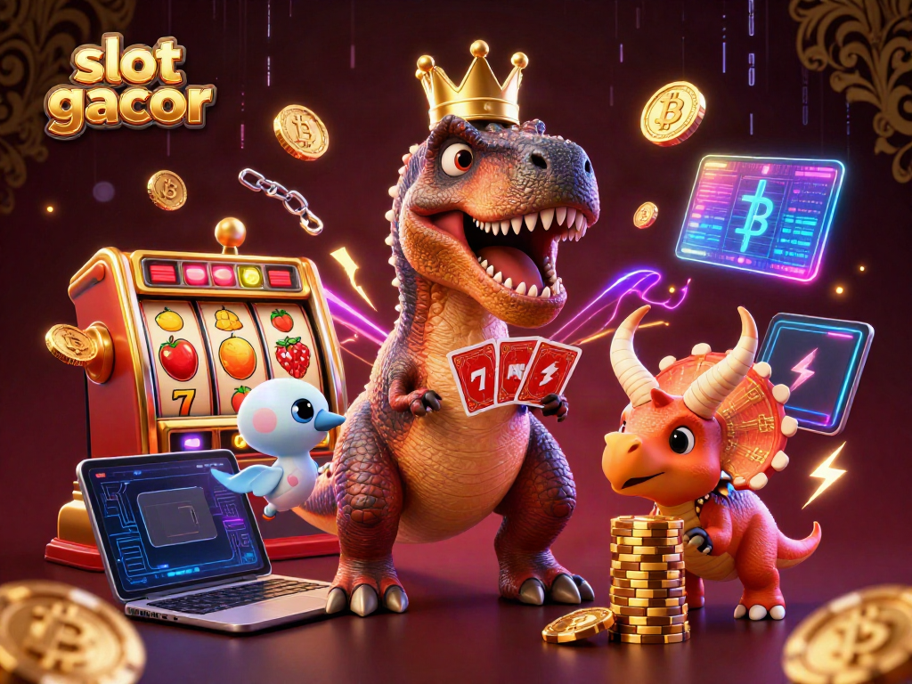 Experience the thrill of slot gacor in a vibrant 3D casino scene with playful characters.