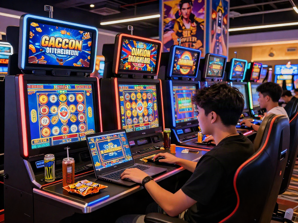Player enjoying exciting slot gacor 4d game in vibrant online casino setting with colorful graphics.
