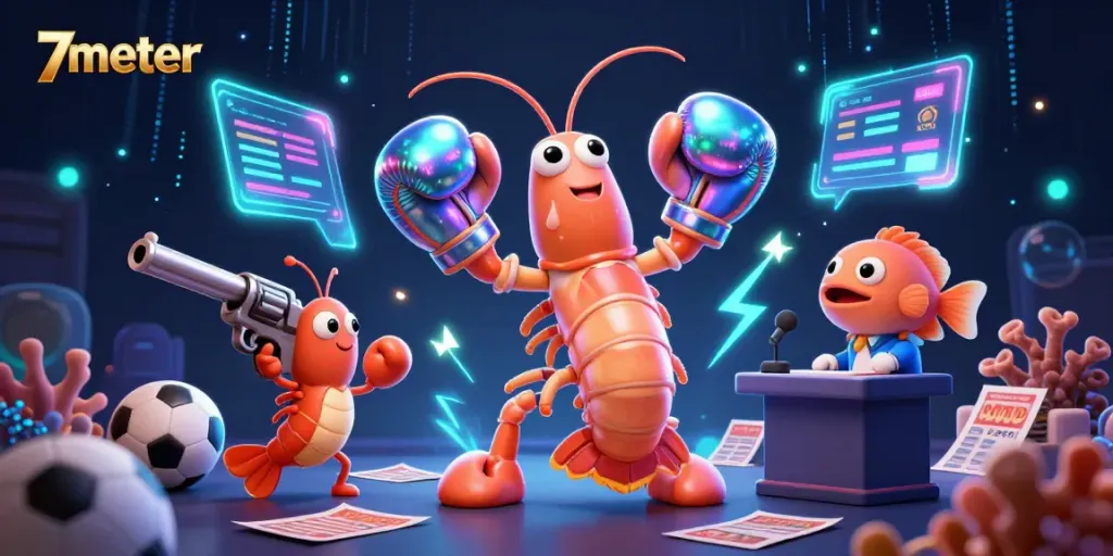 Experience the thrill of sports betting with 7meter's dynamic illustration featuring vibrant characters and betting excitement.