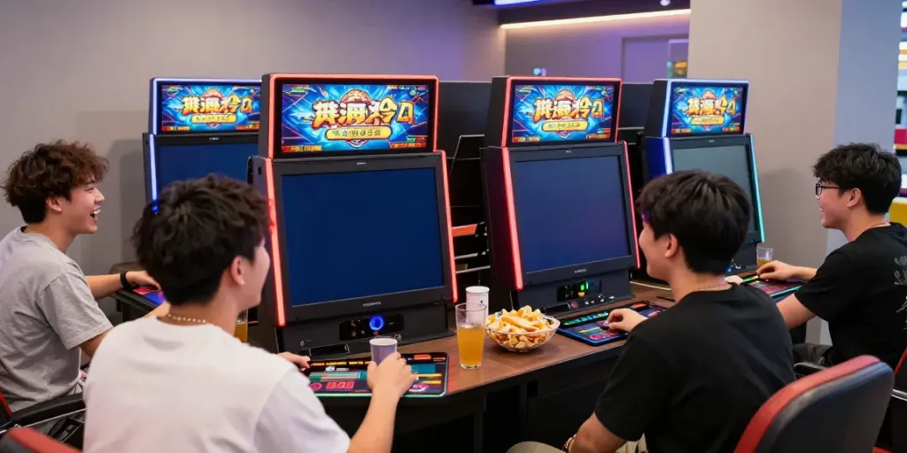 Pengalaman bermain mesin slot Mahjong Ways 2 di lounge modern dengan pemain yang antusias.