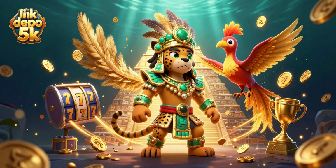 Win big with link depo 5k as a Mayan priest and quetzal bird celebrate in an exciting casino scene.