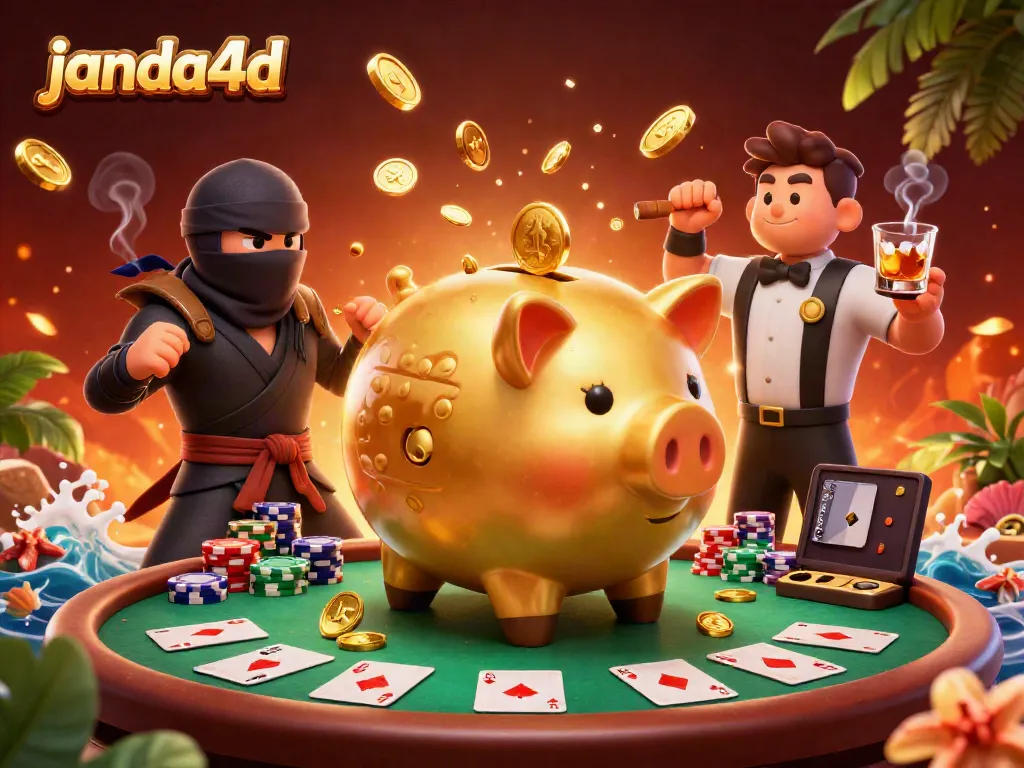 JANDA4D menyajikan ilustrasi kasino 3D dengan karakter menarik dan elemen permainan judi