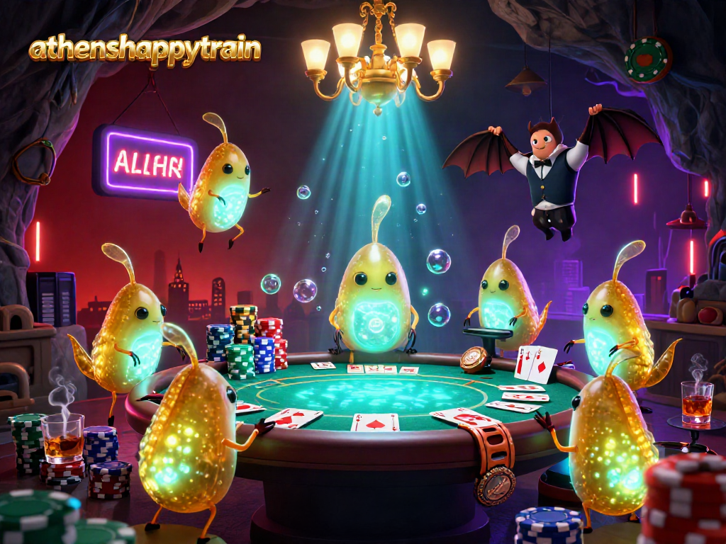 Illuminate your gaming with the athenshappytrain glowworms lighting up an action-packed poker scene.