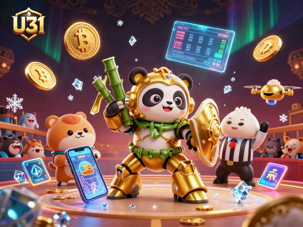 Experience the thrill of U31 casino games with a vibrant, action-packed illustration showcasing live gameplay and colorful crypto elements.