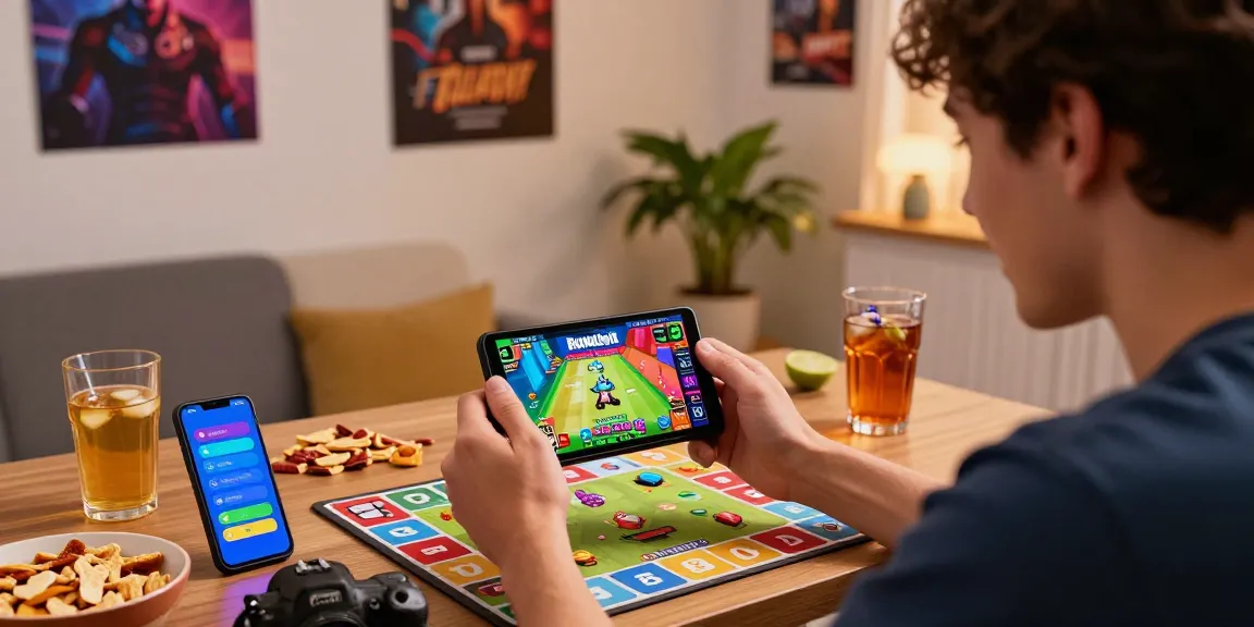 Secure gaming APK showcased in a user-friendly home environment with engaging visuals and lively atmosphere.