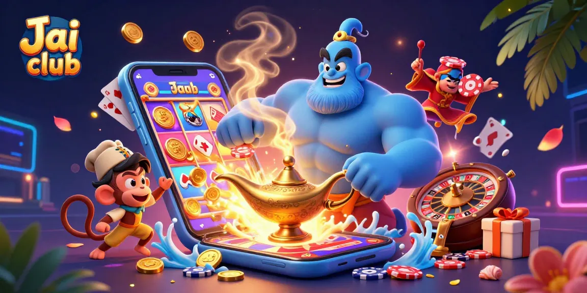 Engage in thrilling gaming adventures with Jai club, featuring a dynamic genie and magical gaming elements.