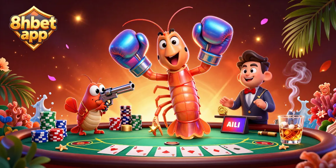 Engage with the thrilling 8xbet app featuring dynamic poker action amidst vibrant characters and casino elements.