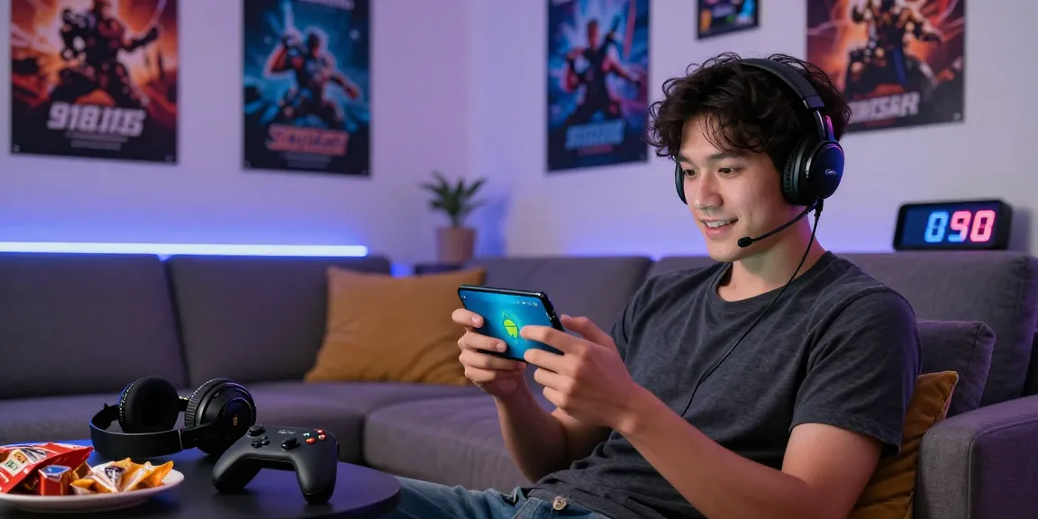 918kiss mobile gaming experience with a player in a modern room