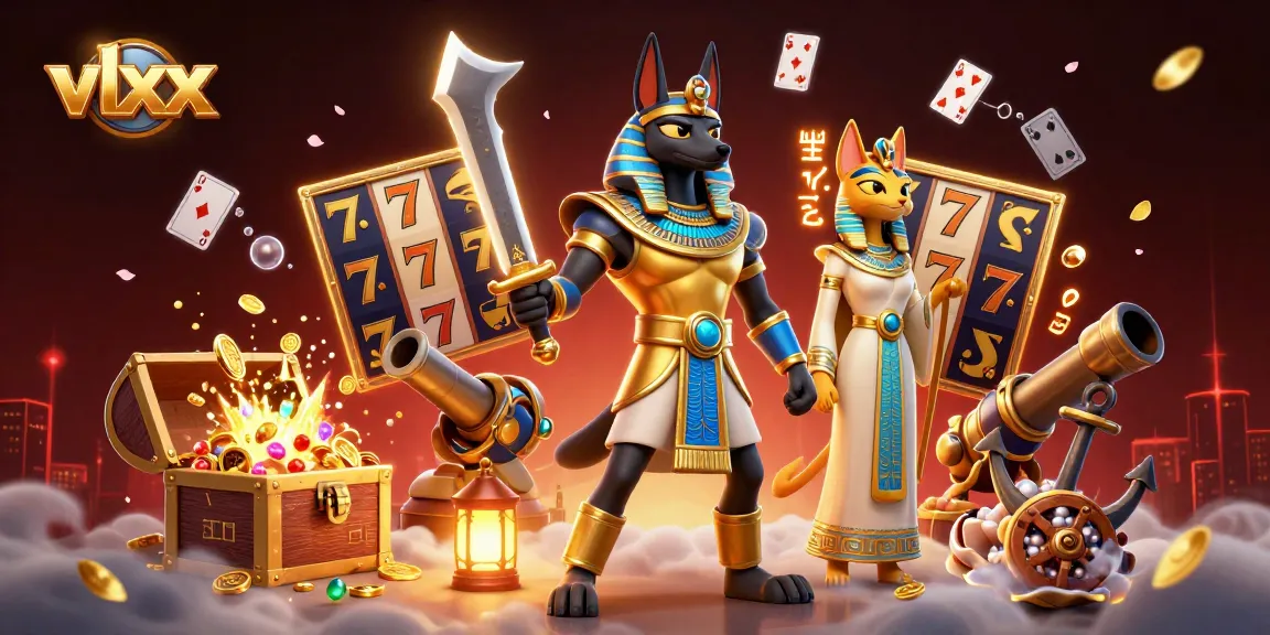 Experience the excitement of vlxx with ancient Egyptian warriors amidst vibrant casino elements.