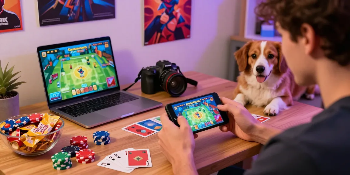 Enjoy gaming at https://cardrummy.org.pk/ with a user playing Card Rummy in a cozy, colorful room filled with gaming essentials.