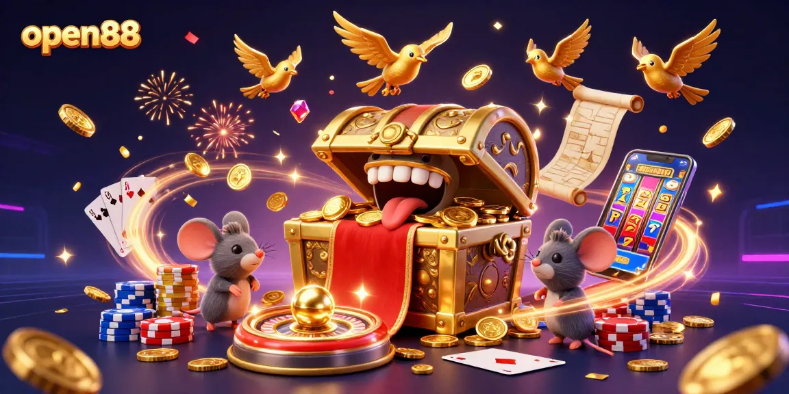 Win big at open88 with vibrant 3D illustration featuring adventure and riches!